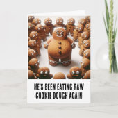 Gingerbread mannen eten rauw koekjesdeeg kaart (Voorkant)