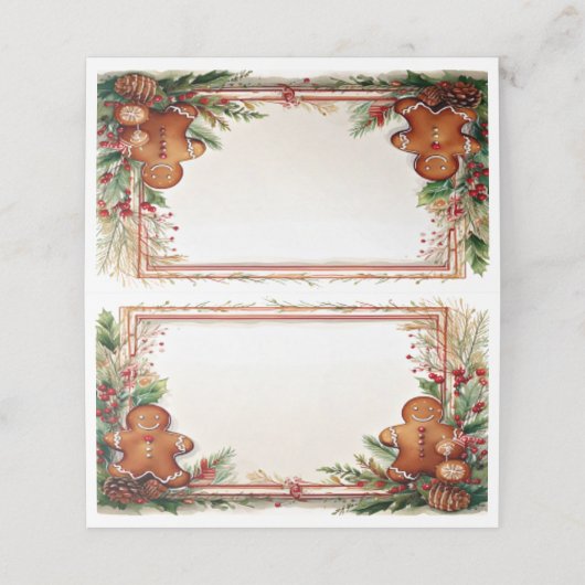 Gingerbread mannen kerst plaatskaartje (Buitenkant ongevouwen)