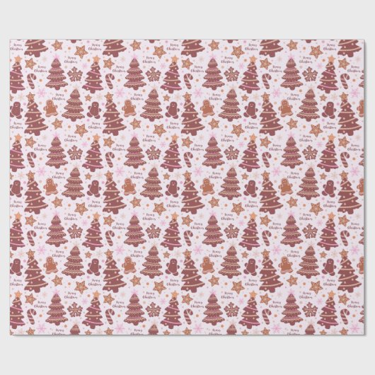 Gingerbread Mannen Kerstbomen Vrolijk Kerstfeest Cadeaupapier (Vlak)