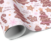 Gingerbread Mannen Kerstbomen Vrolijk Kerstfeest Cadeaupapier (Rol Hoek)