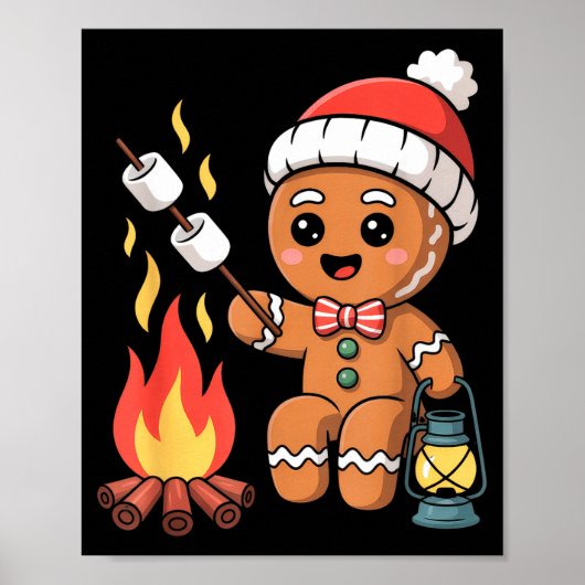 Gingerbread Marshmallow Roaster Camng Christmas  Poster (Voorkant)