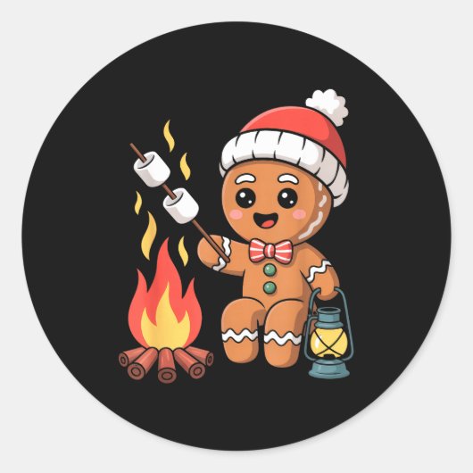 Gingerbread Marshmallow Roaster Camng Christmas  Ronde Sticker (Voorkant)