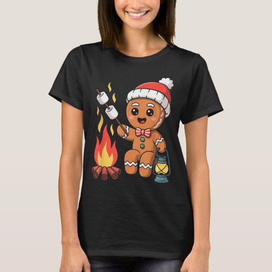 Gingerbread Marshmallow Roaster Camng Christmas T-shirt (Voorkant)