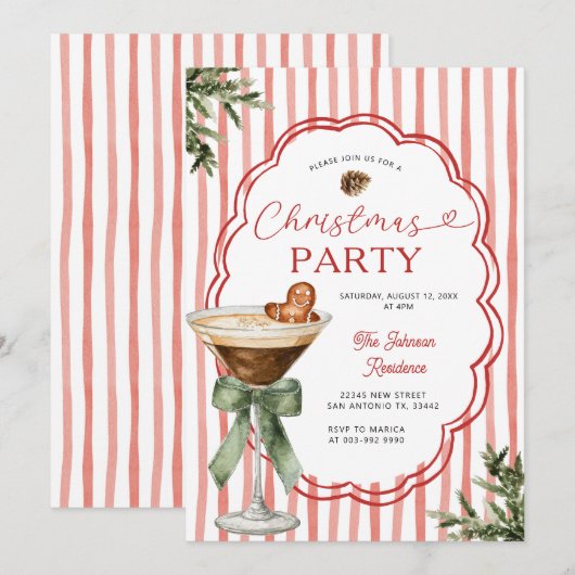 Gingerbread martini Stripe & Holiday Christmas  Kaart (Voorkant / Achterkant)