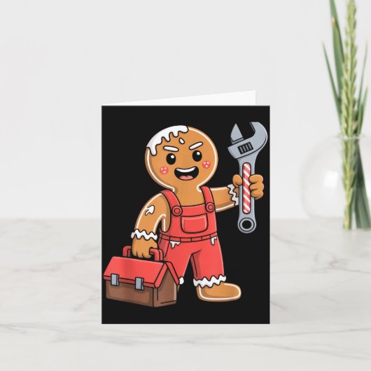 Gingerbread Mechanic Handyman Fixer Worker Christm Kaart (Voorkant)