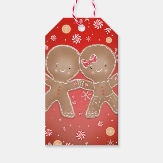 Gingerbread Meisje Jongen Pepermunt Feestdagen Ker Cadeaulabel (Voorkant)