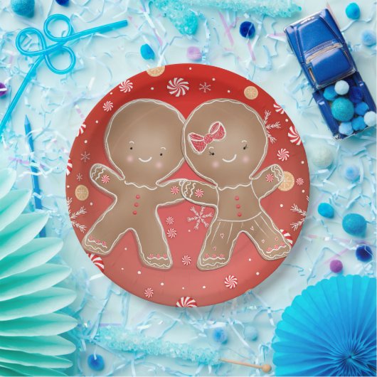 Gingerbread Meisje Jongen Pepermunt Vakantie Kerst Papieren Bordje (Feest)