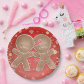 Gingerbread Meisje Jongen Pepermunt Vakantie Kerst Papieren Bordje (Feest)