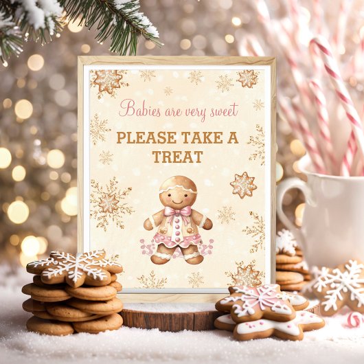 Gingerbread Meisje Kerst Baby shower Favor Sign Poster