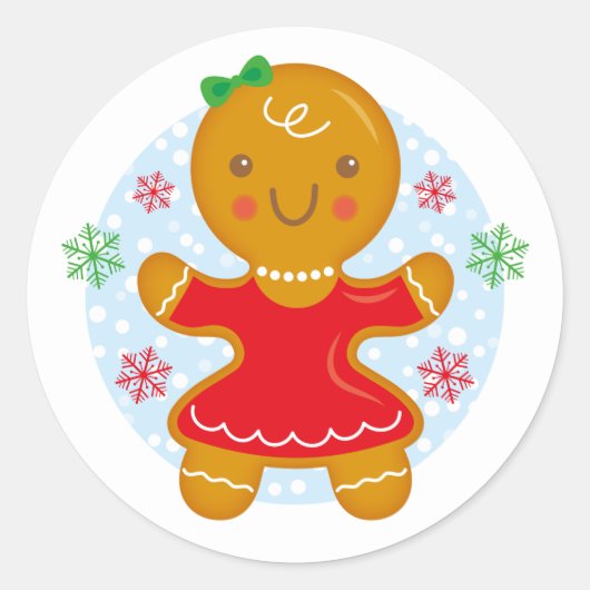 Gingerbread Meisje Kerstmis Vakantie Ronde Sticker (Voorkant)