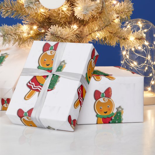 Gingerbread Meisje met kerstboom Cadeaupapier (Feestdagen)