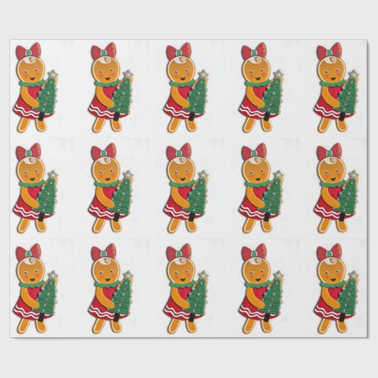 Gingerbread Meisje met kerstboom Cadeaupapier (Vlak)