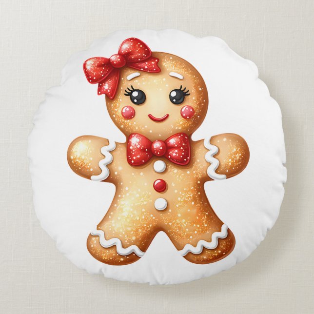Gingerbread Meisje Rond Kussen (Voorkant)