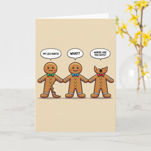 Gingerbread Men Christmas Comic Bite Humor Kaart (Gele Bloem)