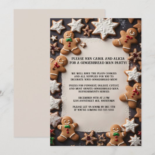 Gingerbread Men Christmas Party Kaart (Voorkant / Achterkant)