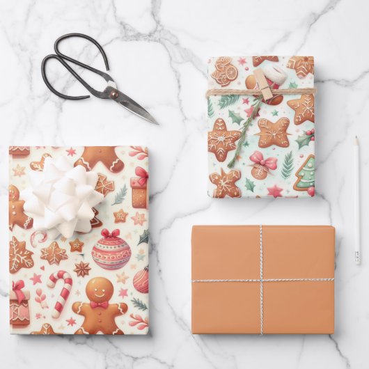 Gingerbread Mensen Stars Bomen Candy Canes Cookies Inpakpapier Vel (Voorkant)