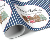 Gingerbread Mensen Vrolijk Kerstmis Blauw Gestreep Cadeaupapier (Rol Hoek)