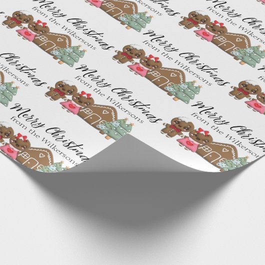Gingerbread Mensen Vrolijk Kerstmis Custom Name Cadeaupapier (Hoek)