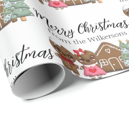 Gingerbread Mensen Vrolijk Kerstmis Custom Name Cadeaupapier (Rol Hoek)
