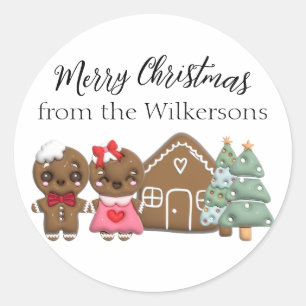 Gingerbread Mensen Vrolijk Kerstmis Custom Name Ronde Sticker