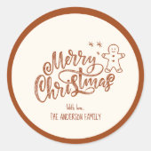 Gingerbread Merry Christmas Bow Neutraal Beige Ronde Sticker (Voorkant)