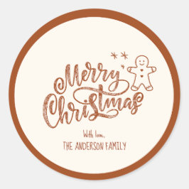 Gingerbread Merry Christmas Bow Neutraal Beige Ronde Sticker