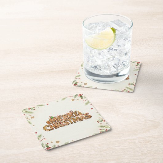 Gingerbread “Merry Christmas” Holiday Coasters Kartonnen Onderzetters (Insitu)