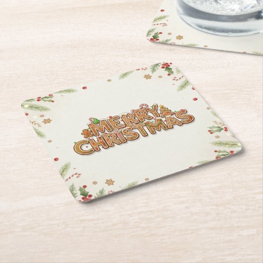 Gingerbread “Merry Christmas” Holiday Coasters Kartonnen Onderzetters (Schuin)