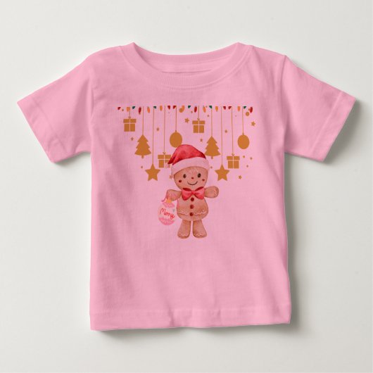  Gingerbread  Merry Christmas Lights baby t shirt (Voorkant)