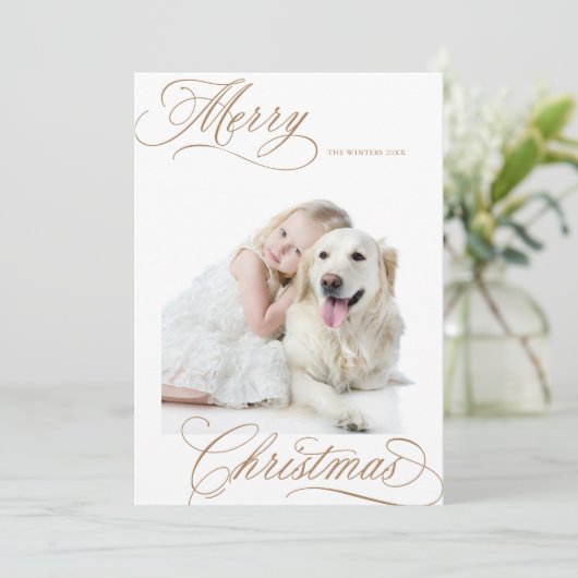 Gingerbread Merry Christmas Script Minimale foto Feestdagenkaart (Staand voorkant)