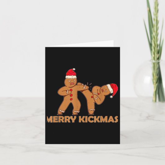 Gingerbread Merry Kickmas Funny Karate Santa Famil Kaart (Voorkant)