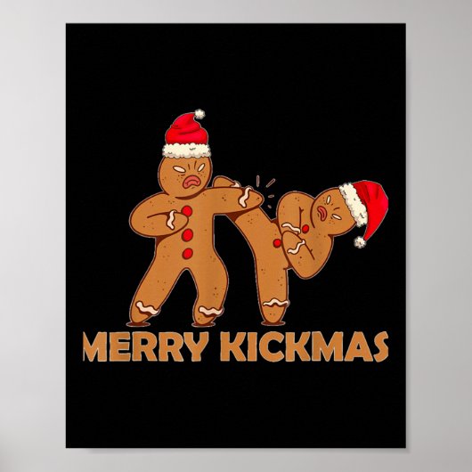 Gingerbread Merry Kickmas Funny Karate Santa Famil Poster (Voorkant)