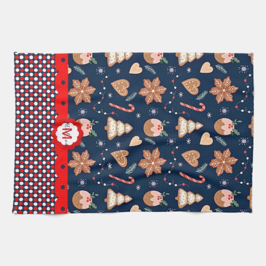 Gingerbread monogram kerst theedoek (Horizontaal)