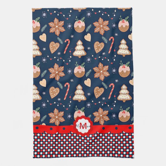 Gingerbread monogram kerst theedoek (Verticaal)