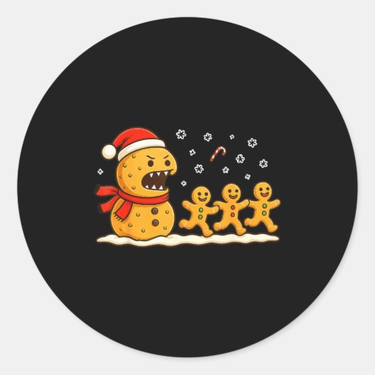 Gingerbread Monster Chase Funny Christmas Cookie X Ronde Sticker (Voorkant)