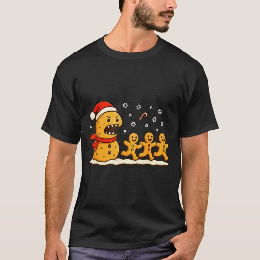 Gingerbread Monster Chase Funny Christmas Cookie X T-shirt (Voorkant)