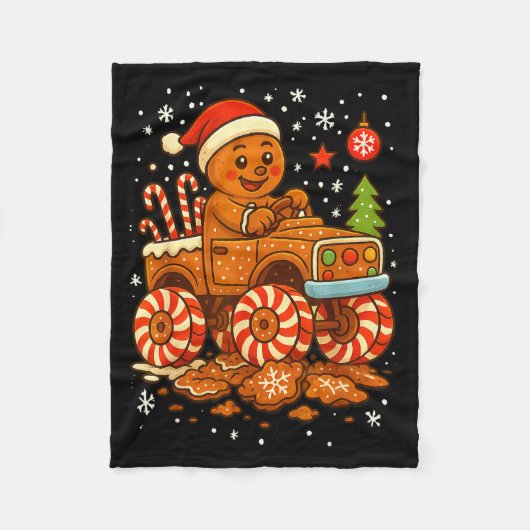 Gingerbread Monster Truck Christmas Snow Cute Xmas Fleece Deken (Voorkant)