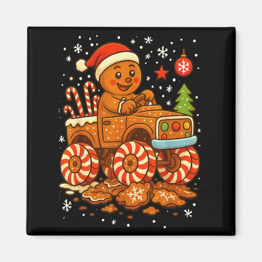 Gingerbread Monster Truck Christmas Snow Cute Xmas Magneet (Voorkant)