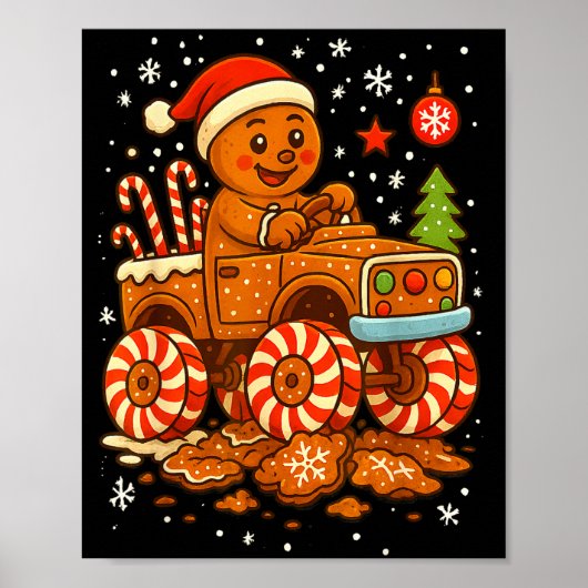 Gingerbread Monster Truck Christmas Snow Cute Xmas Poster (Voorkant)