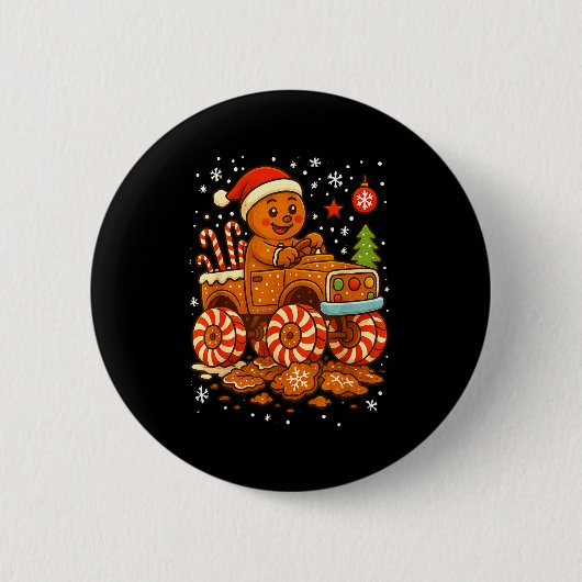Gingerbread Monster Truck Christmas Snow Cute Xmas Ronde Button 5,7 Cm (Voorkant)