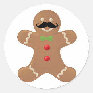 Gingerbread Mustache Man Ronde Sticker