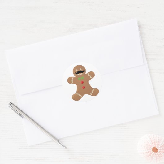 Gingerbread Mustache Man Ronde Sticker (Envelop)