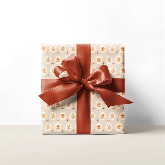 Gingerbread Neutraal Patroon Kerstvakantie Cadeaupapier