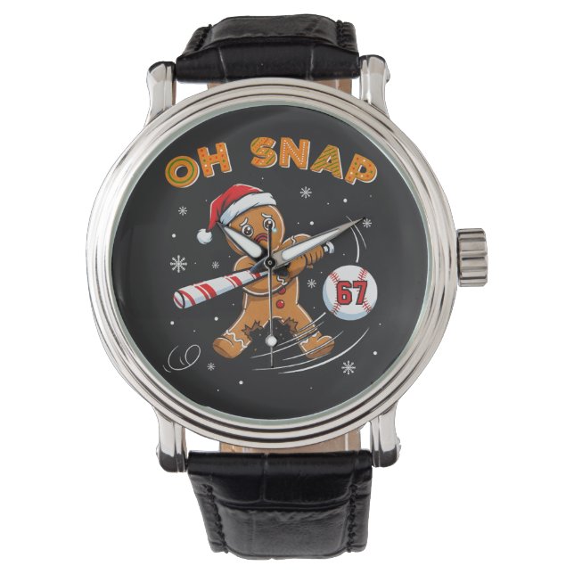 Gingerbread Oh Snap 67 Honkbal Horloge (Voorkant)