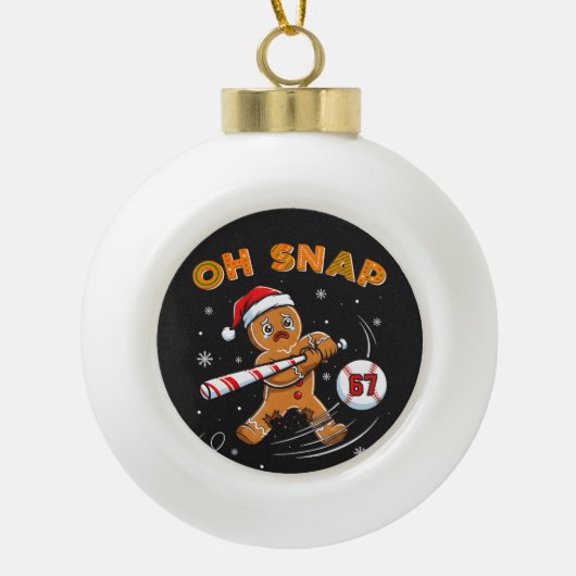 Gingerbread Oh Snap 67 Honkbal Keramische Bal Ornament (Voorkant)
