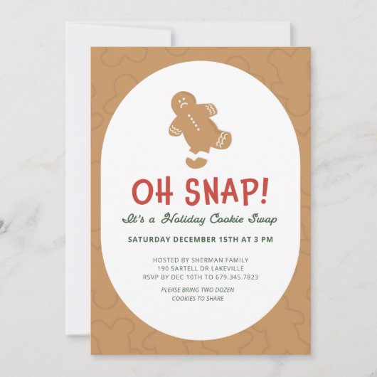 Gingerbread "Oh Snap!" Kerst Koekjes Uitwisselen Kaart (Voorkant)