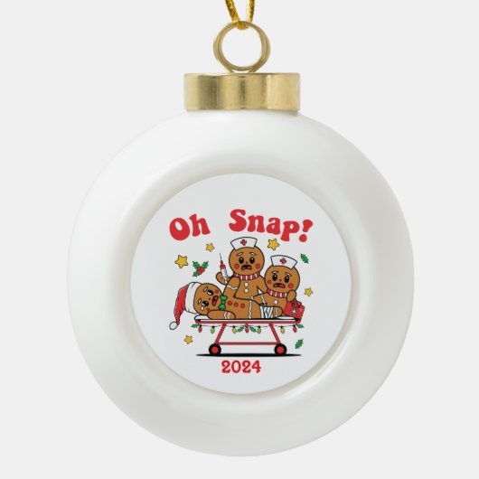 Gingerbread Oh Snap SEH-verpleegster Keramische Bal Ornament (Voorkant)