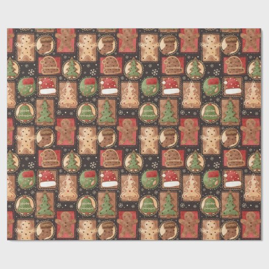 Gingerbread Ornamenten Kerst Cadeaupapier (Vlak)