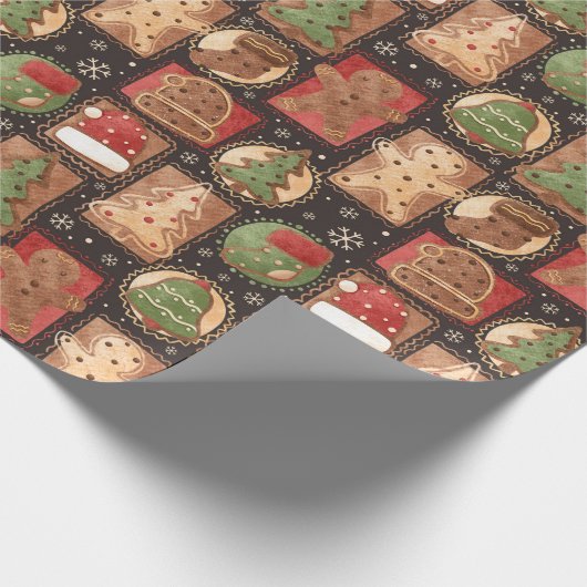 Gingerbread Ornamenten Kerst Cadeaupapier (Hoek)