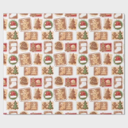 Gingerbread Ornamenten Kerst Cadeaupapier (Vlak)
